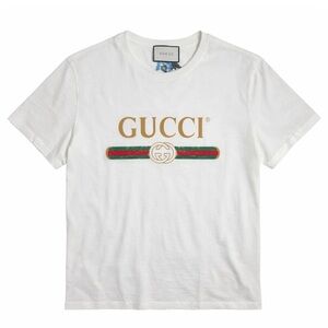 Gucci womens oversized white logo tee with embroidery size Large